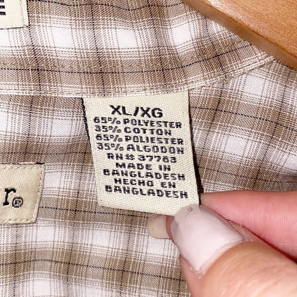 Munsingwear Tan Plaid Button Down Short Sleeve Shirt - Picture 5 of 7